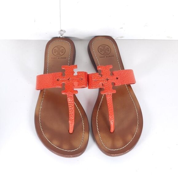 Tory Burch Women's Moore US 7M Corral Leather Slip On Flat Thong Sandals Shoes - Picture 4 of 16